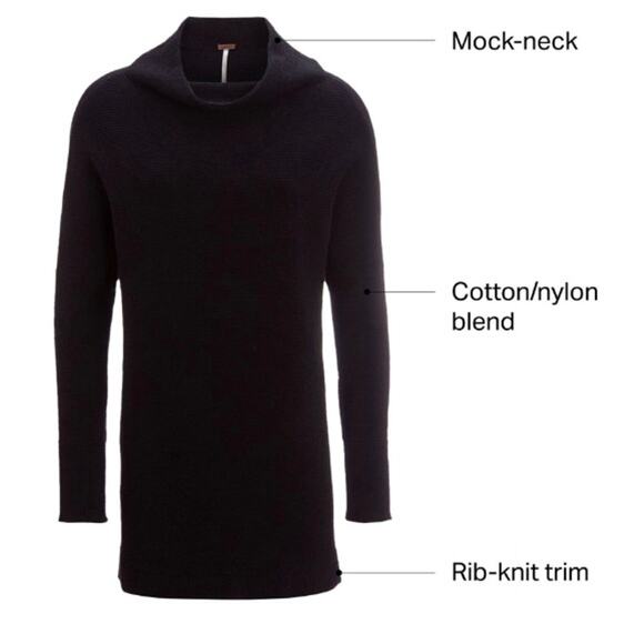 Free People Womens Ottoman Slouchy Tunic Sweater Medium Mock Neck Black Ribbed - Picture 8 of 16